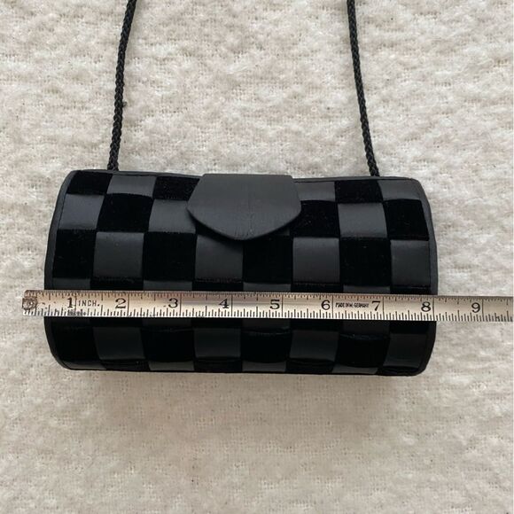 Vintage Black Checkered Velvet and Satin Crossbody Shoulder Bag - Picture 8 of 9